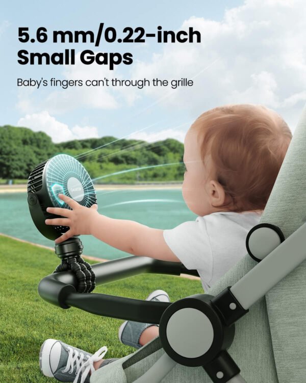 Gaiatop Mini ventilador portátil para cochecito, funciona con pilas, pequeño clip, desmontable de 3 velocidades recargable, gira 360°, trípode flexible de mejor refrigeración para asiento de - Imagen 4