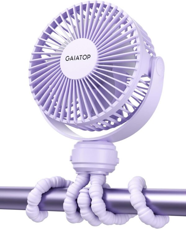 Gaiatop Mini ventilador portátil para cochecito, funciona con pilas, pequeño clip, desmontable de 3 velocidades recargable, gira 360°, trípode flexible de mejor refrigeración para asiento de - Imagen 9