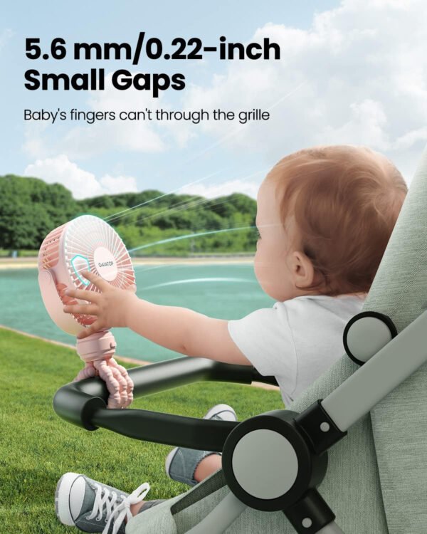 Gaiatop Mini ventilador portátil para cochecito, funciona con pilas, pequeño clip, desmontable de 3 velocidades recargable, gira 360°, trípode flexible de mejor refrigeración para asiento de - Imagen 18