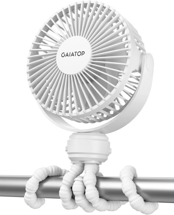 Gaiatop Mini ventilador portátil para cochecito, funciona con pilas, pequeño clip, desmontable de 3 velocidades recargable, gira 360°, trípode flexible de mejor refrigeración para asiento de - Imagen 23