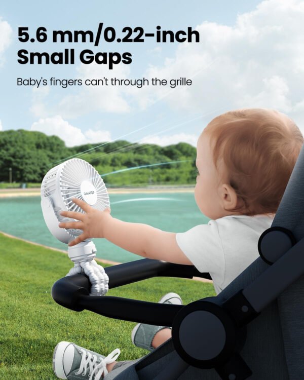 Gaiatop Mini ventilador portátil para cochecito, funciona con pilas, pequeño clip, desmontable de 3 velocidades recargable, gira 360°, trípode flexible de mejor refrigeración para asiento de - Imagen 25