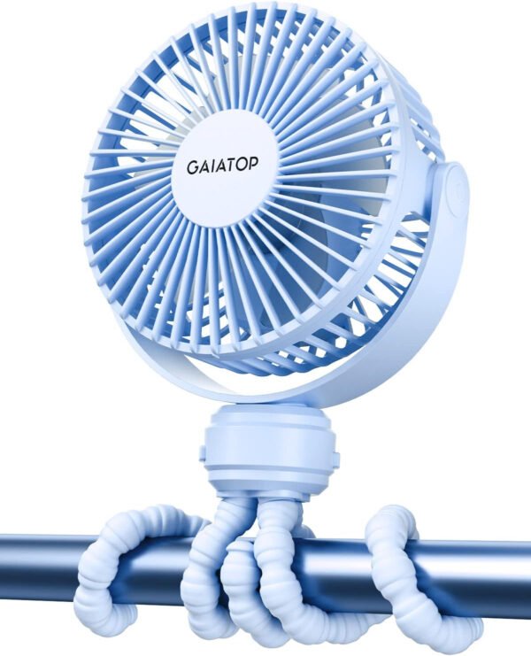 Gaiatop Mini ventilador portátil para cochecito, funciona con pilas, pequeño clip, desmontable de 3 velocidades recargable, gira 360°, trípode flexible de mejor refrigeración para asiento de - Imagen 30