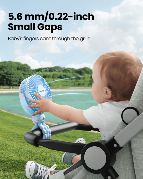 Gaiatop Mini ventilador portátil para cochecito, funciona con pilas, pequeño clip, desmontable de 3 velocidades recargable, gira 360°, trípode flexible de mejor refrigeración para asiento de - Imagen 32