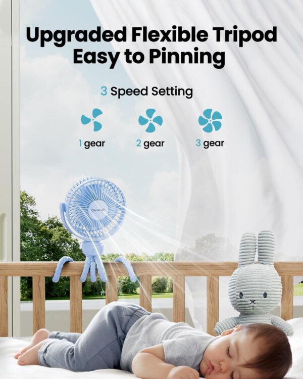 Gaiatop Mini ventilador portátil para cochecito, funciona con pilas, pequeño clip, desmontable de 3 velocidades recargable, gira 360°, trípode flexible de mejor refrigeración para asiento de - Imagen 33
