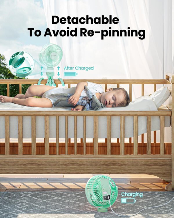 Gaiatop Mini ventilador portátil para cochecito, funciona con pilas, pequeño clip, desmontable de 3 velocidades recargable, gira 360°, trípode flexible de mejor refrigeración para asiento de - Imagen 41
