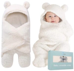 Manta de envoltura de bebé, peluche ultrasuave esencial para bebés de 0-6 meses, envoltura blanca para recibir al bebé, ideal como accesorio de bebé y para la mesa de regalos del recién nacido, regalo perfecto para baby shower