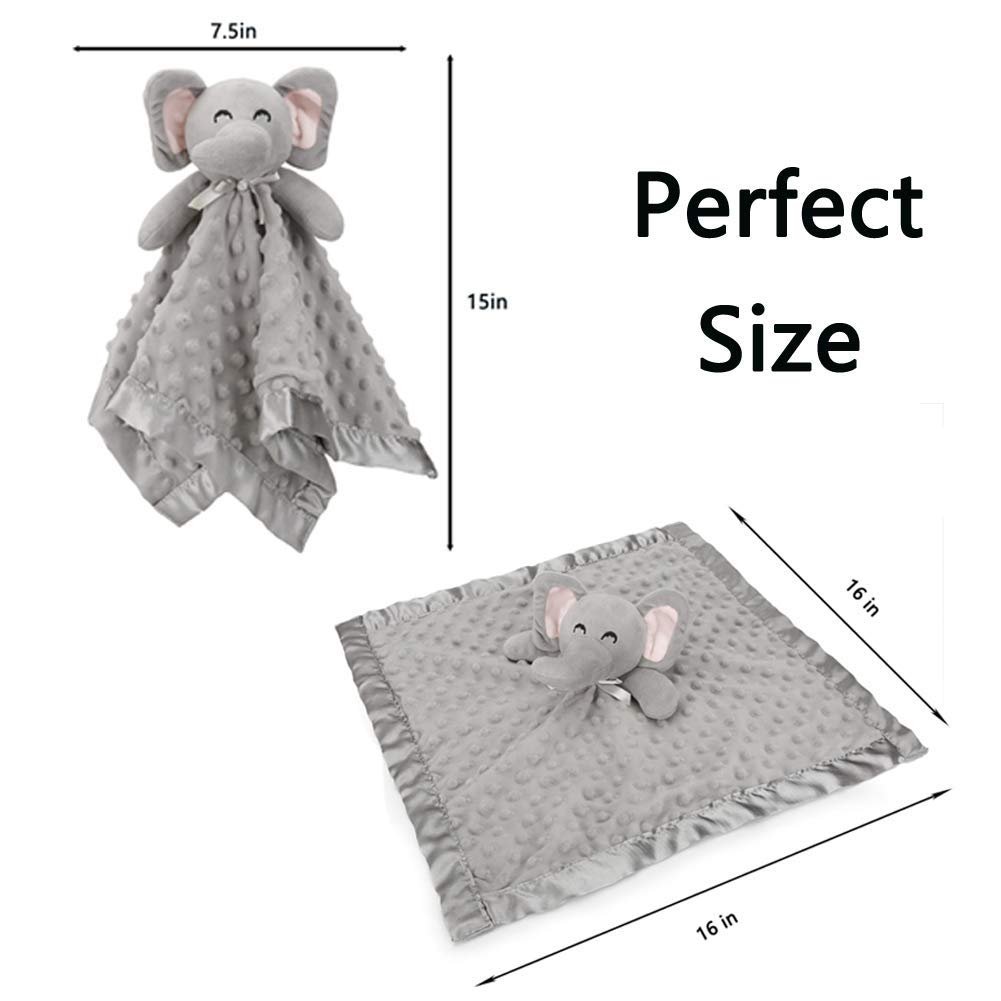 Pro Goleem - Manta de seguridad de elefante, bonita y suave, unisex, regalo de bebé para niños y niñas recién nacidos, manta para acurrucarse, juguete de peluche, color gris, 16 pulgadas - Imagen 3