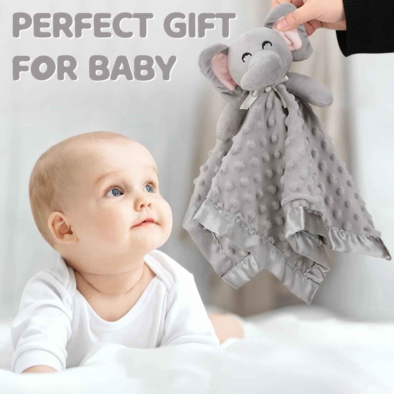 Pro Goleem - Manta de seguridad de elefante, bonita y suave, unisex, regalo de bebé para niños y niñas recién nacidos, manta para acurrucarse, juguete de peluche, color gris, 16 pulgadas - Imagen 4