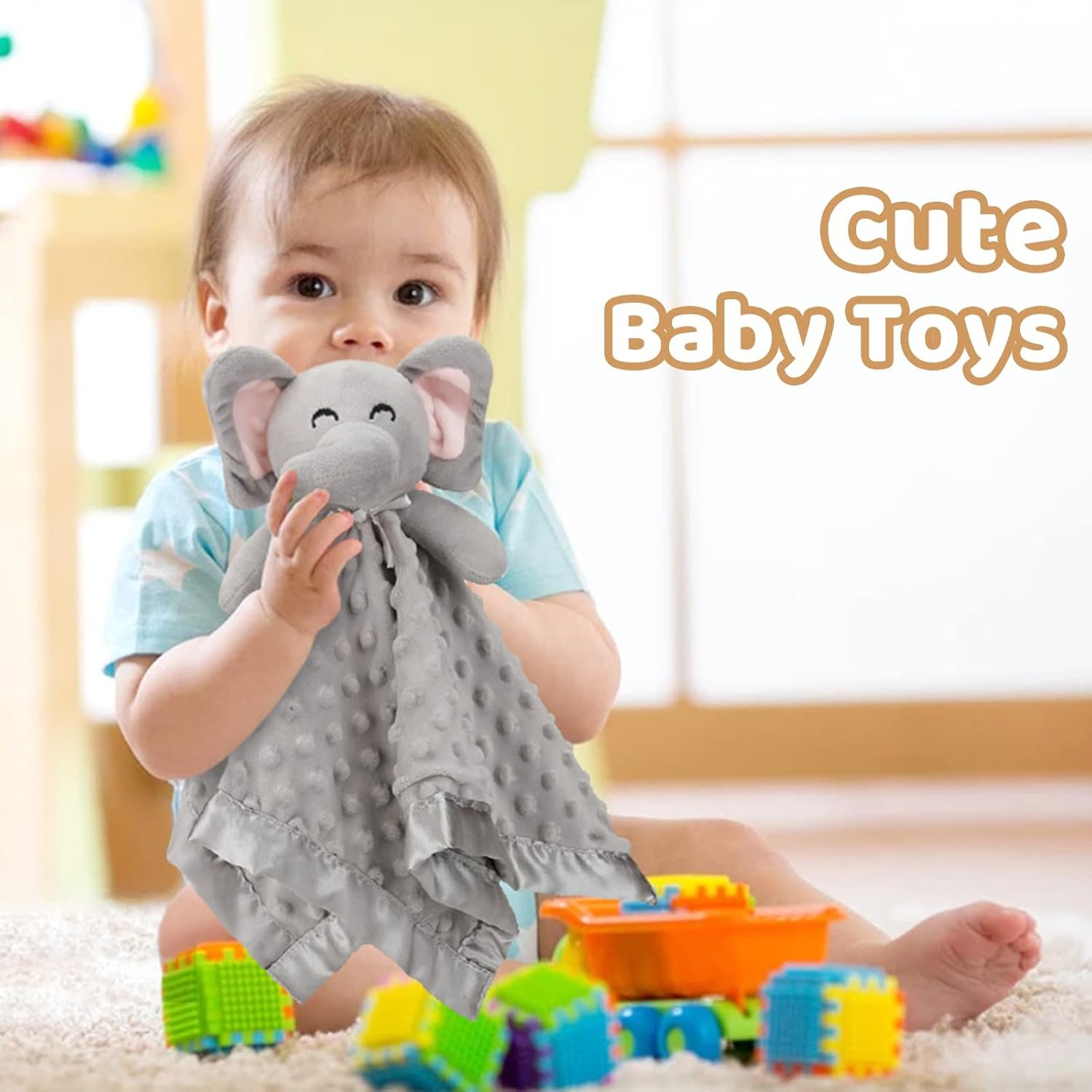 Pro Goleem - Manta de seguridad de elefante, bonita y suave, unisex, regalo de bebé para niños y niñas recién nacidos, manta para acurrucarse, juguete de peluche, color gris, 16 pulgadas - Imagen 5