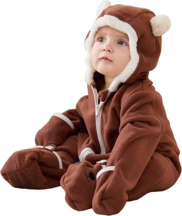 PATPAT Mameluco de forro polar con capucha para bebé, bonito atuendo para niños y niñas, cremallera de 2 vías, ropa para bebés recién nacidos, ropa de abrigo