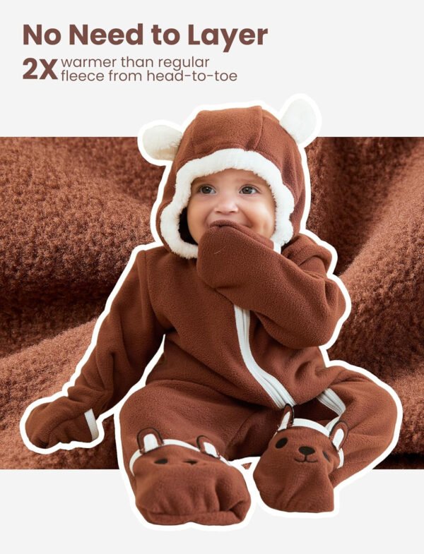 PATPAT Mameluco de forro polar con capucha para bebé, bonito atuendo para niños y niñas, cremallera de 2 vías, ropa para bebés recién nacidos, ropa de abrigo - Imagen 3