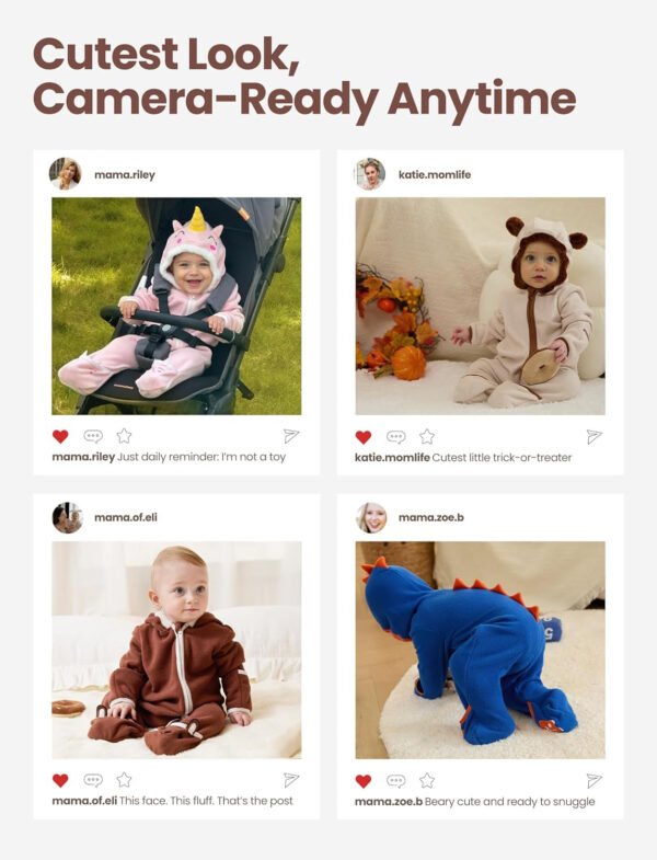 PATPAT Mameluco de forro polar con capucha para bebé, bonito atuendo para niños y niñas, cremallera de 2 vías, ropa para bebés recién nacidos, ropa de abrigo - Imagen 7