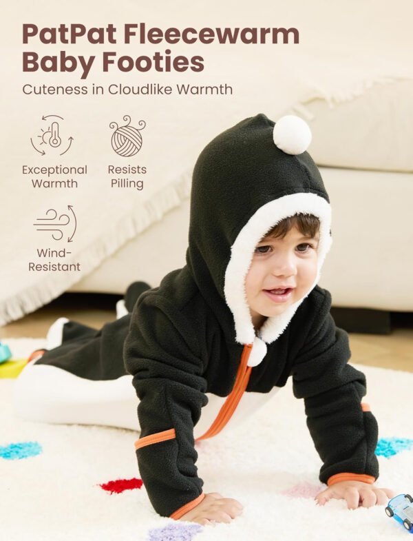PATPAT Mameluco de forro polar con capucha para bebé, bonito atuendo para niños y niñas, cremallera de 2 vías, ropa para bebés recién nacidos, ropa de abrigo - Imagen 9