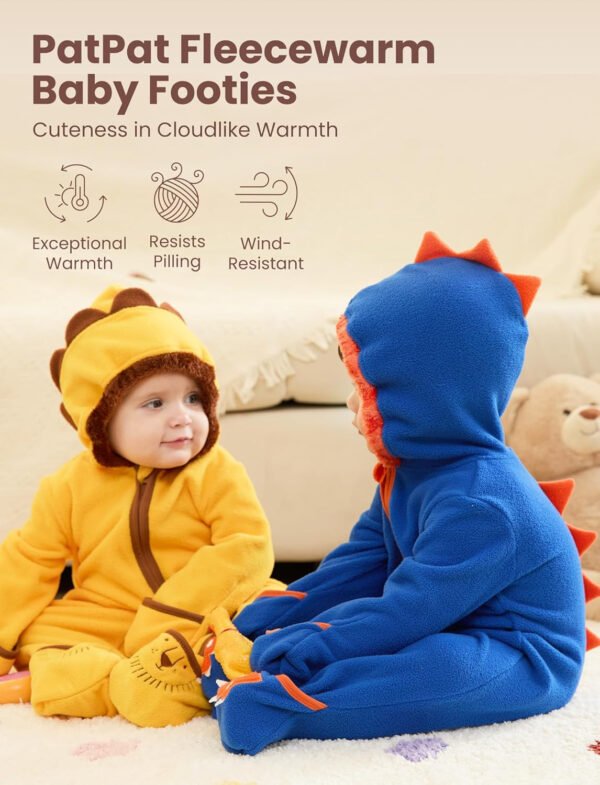 PATPAT Mameluco de forro polar con capucha para bebé, bonito atuendo para niños y niñas, cremallera de 2 vías, ropa para bebés recién nacidos, ropa de abrigo - Imagen 15