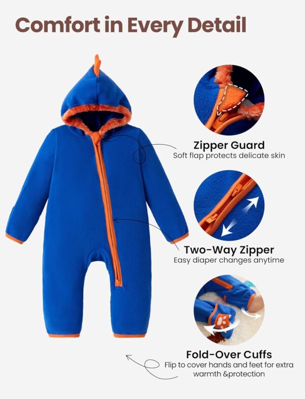 PATPAT Mameluco de forro polar con capucha para bebé, bonito atuendo para niños y niñas, cremallera de 2 vías, ropa para bebés recién nacidos, ropa de abrigo - Imagen 18