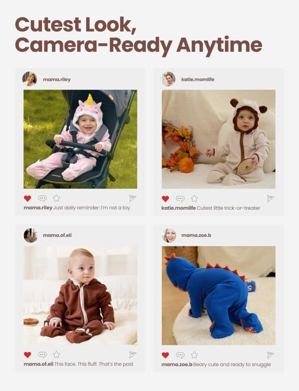 PATPAT Mameluco de forro polar con capucha para bebé, bonito atuendo para niños y niñas, cremallera de 2 vías, ropa para bebés recién nacidos, ropa de abrigo - Imagen 20