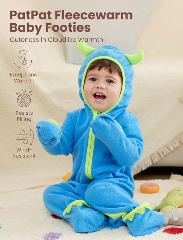 PATPAT Mameluco de forro polar con capucha para bebé, bonito atuendo para niños y niñas, cremallera de 2 vías, ropa para bebés recién nacidos, ropa de abrigo - Imagen 22