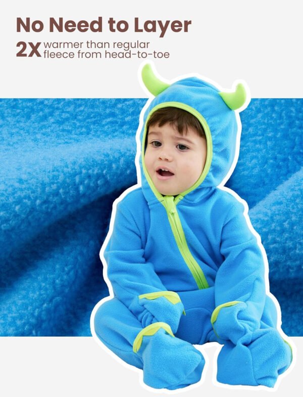 PATPAT Mameluco de forro polar con capucha para bebé, bonito atuendo para niños y niñas, cremallera de 2 vías, ropa para bebés recién nacidos, ropa de abrigo - Imagen 23