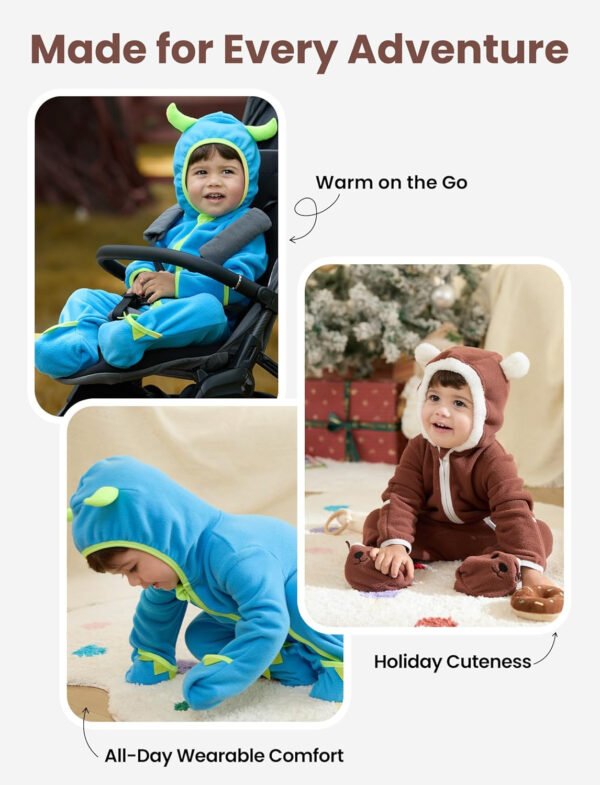 PATPAT Mameluco de forro polar con capucha para bebé, bonito atuendo para niños y niñas, cremallera de 2 vías, ropa para bebés recién nacidos, ropa de abrigo - Imagen 24