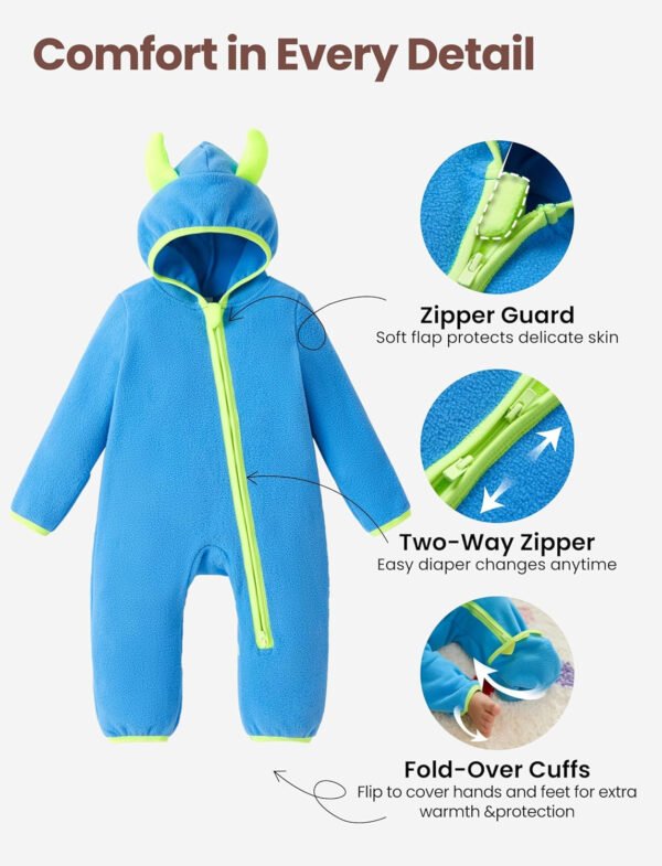 PATPAT Mameluco de forro polar con capucha para bebé, bonito atuendo para niños y niñas, cremallera de 2 vías, ropa para bebés recién nacidos, ropa de abrigo - Imagen 25