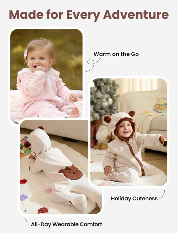 PATPAT Mameluco de forro polar con capucha para bebé, bonito atuendo para niños y niñas, cremallera de 2 vías, ropa para bebés recién nacidos, ropa de abrigo - Imagen 30