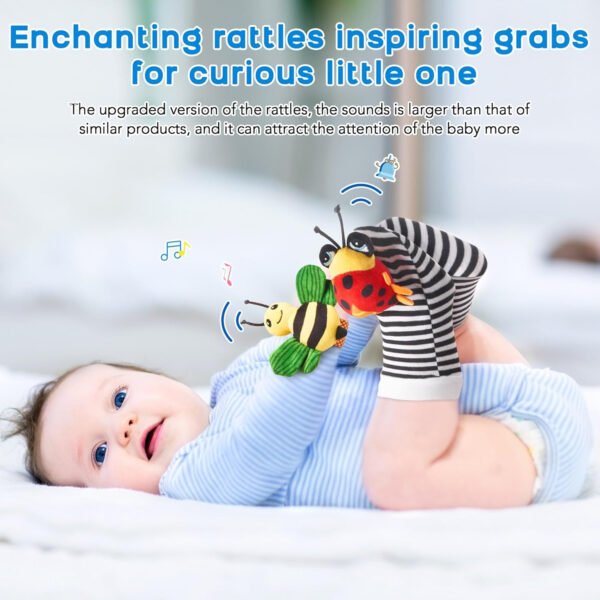 Juguetes para bebés de 0 a 6 meses: sonajeros para bebés de 0 a 6 meses, artículos esenciales para bebés para niños y niñas, juguetes para bebés, sonajeros de muñeca, calcetines de manos y pies - Imagen 3
