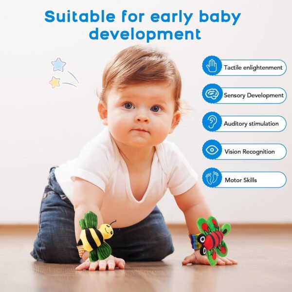 Juguetes para bebés de 0 a 6 meses: sonajeros para bebés de 0 a 6 meses, artículos esenciales para bebés para niños y niñas, juguetes para bebés, sonajeros de muñeca, calcetines de manos y pies - Imagen 4