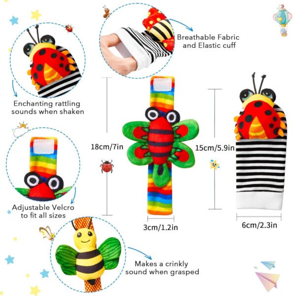 Juguetes para bebés de 0 a 6 meses: sonajeros para bebés de 0 a 6 meses, artículos esenciales para bebés para niños y niñas, juguetes para bebés, sonajeros de muñeca, calcetines de manos y pies - Imagen 5