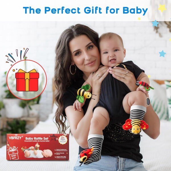 Juguetes para bebés de 0 a 6 meses: sonajeros para bebés de 0 a 6 meses, artículos esenciales para bebés para niños y niñas, juguetes para bebés, sonajeros de muñeca, calcetines de manos y pies - Imagen 7