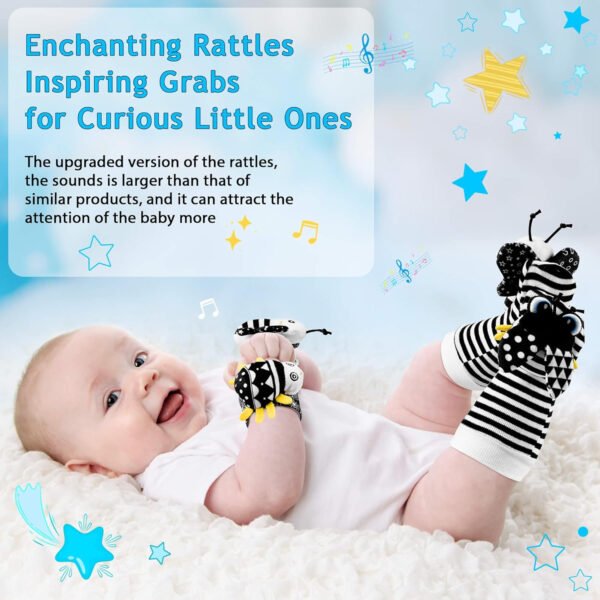 Juguetes para bebés de 0 a 6 meses: sonajeros para bebés de 0 a 6 meses, artículos esenciales para bebés para niños y niñas, juguetes para bebés, sonajeros de muñeca, calcetines de manos y pies - Imagen 10