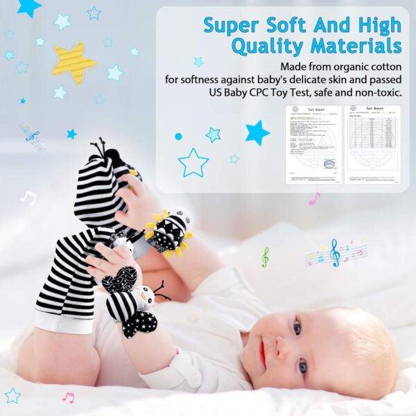 Juguetes para bebés de 0 a 6 meses: sonajeros para bebés de 0 a 6 meses, artículos esenciales para bebés para niños y niñas, juguetes para bebés, sonajeros de muñeca, calcetines de manos y pies - Imagen 11