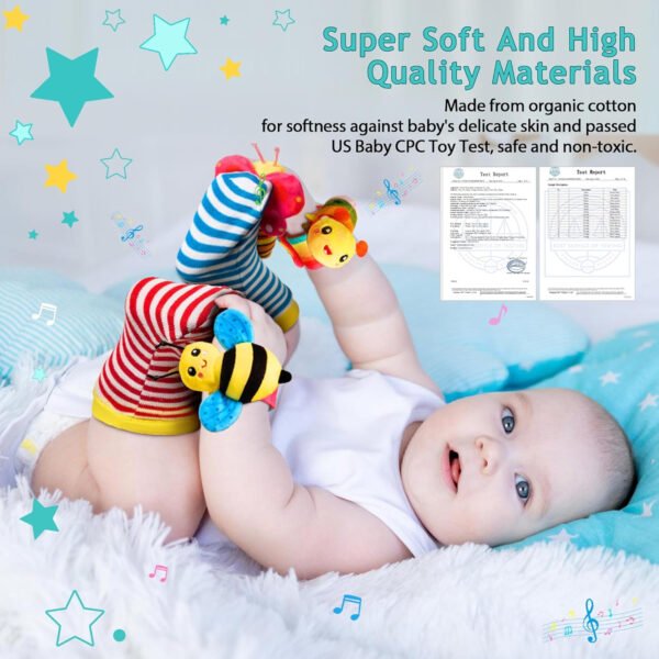 Juguetes para bebés de 0 a 6 meses: sonajeros para bebés de 0 a 6 meses, artículos esenciales para bebés para niños y niñas, juguetes para bebés, sonajeros de muñeca, calcetines de manos y pies - Imagen 18