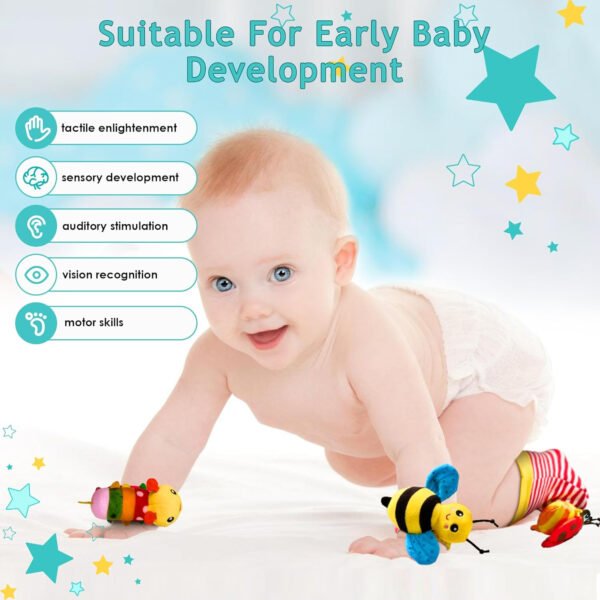 Juguetes para bebés de 0 a 6 meses: sonajeros para bebés de 0 a 6 meses, artículos esenciales para bebés para niños y niñas, juguetes para bebés, sonajeros de muñeca, calcetines de manos y pies - Imagen 19