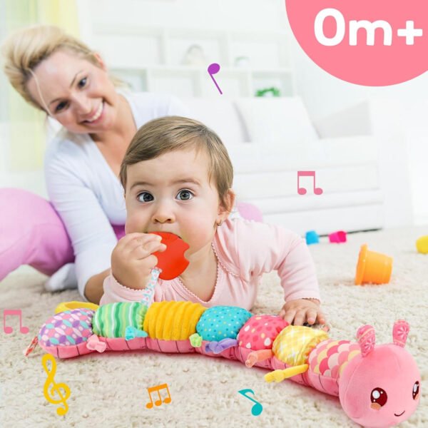 Juguetes para niñas de 0 a 6 meses, juguete de oruga de peluche para bebés de 0 a 3, 3 a 6 meses, con espejo, sonajero arrugado, tiempo boca abajo, juguetes sensoriales para 3, 4, 5, 6 a 12 meses - Imagen 2