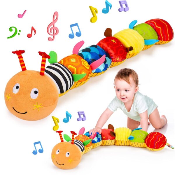 Juguete sensorial para bebé de 0 a 6 meses, animal musical de peluche, oruga, juguete de peluche para bebés de 0 a 3 a 6 meses, tiempo boca abajo con espejo de bebé, sonajero arrugado para asiento de - Imagen 8