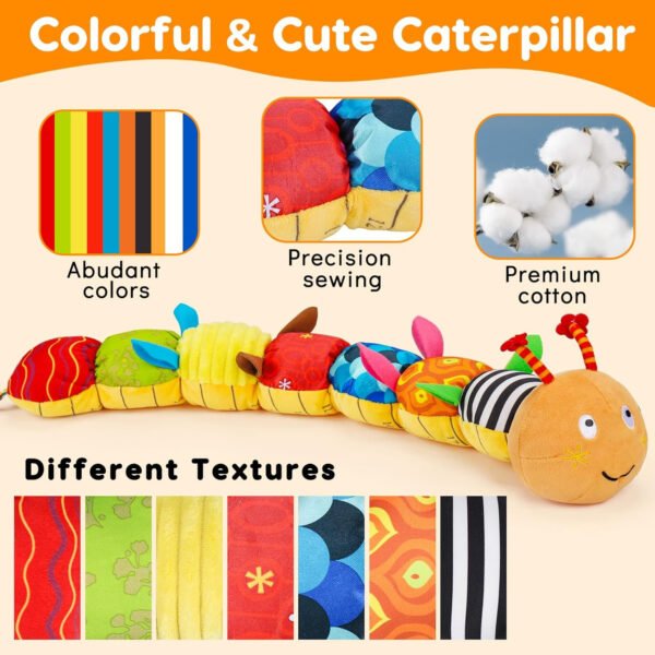 Juguete sensorial para bebé de 0 a 6 meses, animal musical de peluche, oruga, juguete de peluche para bebés de 0 a 3 a 6 meses, tiempo boca abajo con espejo de bebé, sonajero arrugado para asiento de - Imagen 11