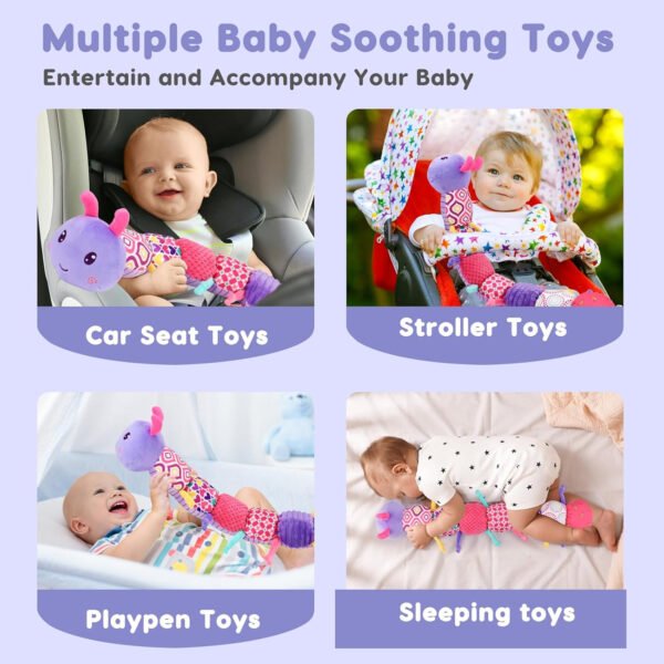 Juguete sensorial para bebé de 0 a 6 meses, animal musical de peluche, oruga, juguete de peluche para bebés de 0 a 3 a 6 meses, tiempo boca abajo con espejo de bebé, sonajero arrugado para asiento de - Imagen 18