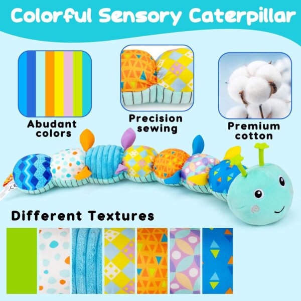 Juguete sensorial para bebé de 0 a 6 meses, animal musical de peluche, oruga, juguete de peluche para bebés de 0 a 3 a 6 meses, tiempo boca abajo con espejo de bebé, sonajero arrugado para asiento de - Imagen 23