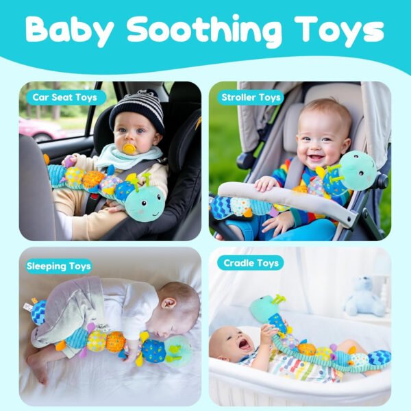 Juguete sensorial para bebé de 0 a 6 meses, animal musical de peluche, oruga, juguete de peluche para bebés de 0 a 3 a 6 meses, tiempo boca abajo con espejo de bebé, sonajero arrugado para asiento de - Imagen 26