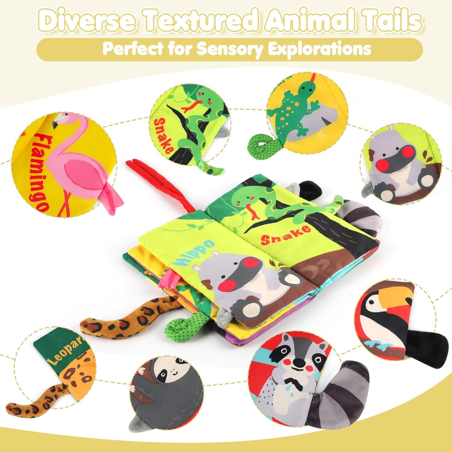 beiens - Libros de tela para bebés, libros táctiles sensoriales para bebés y niños pequeños, juguetes de desarrollo interactivo temprano para cochecitos de niños y niñas - Imagen 9