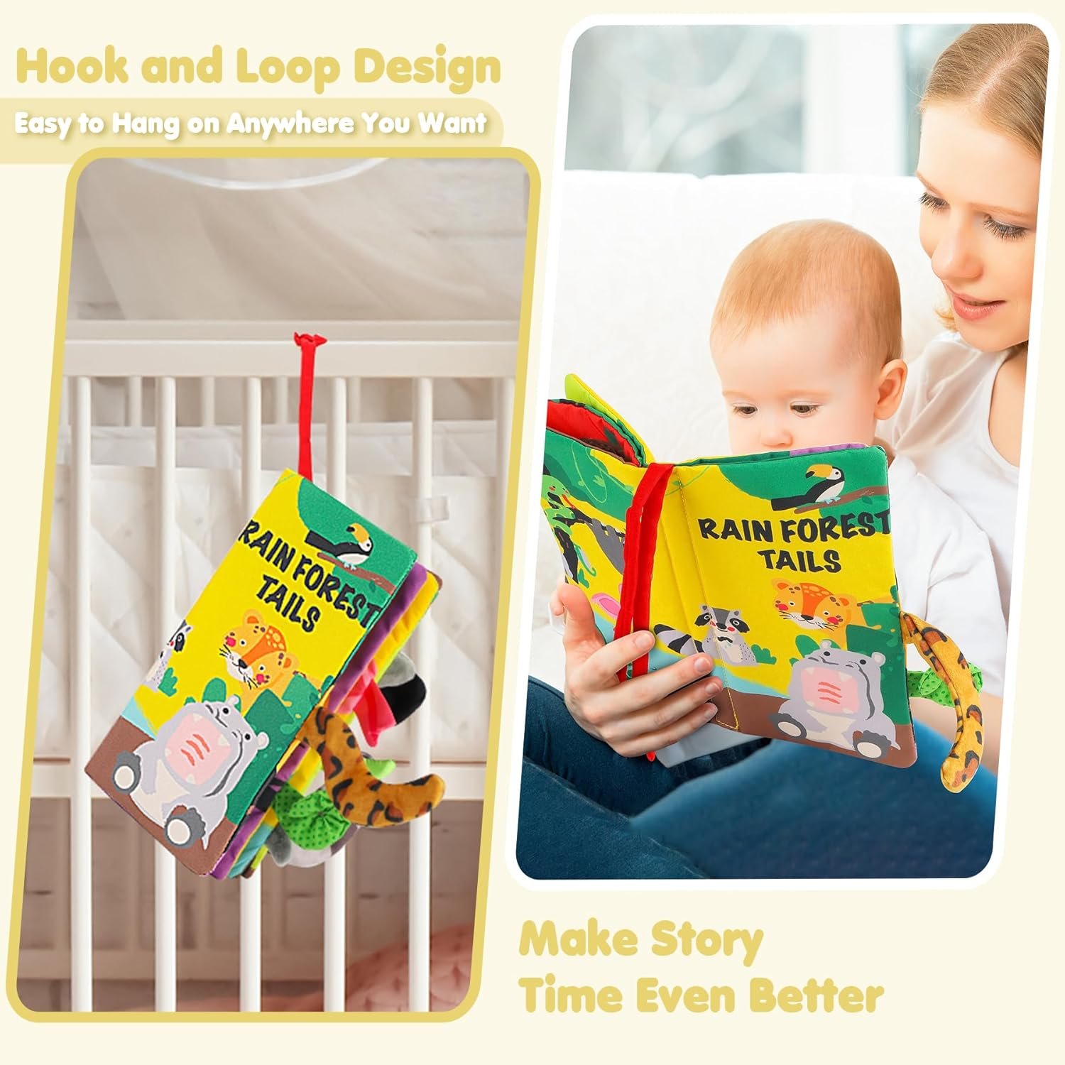 beiens - Libros de tela para bebés, libros táctiles sensoriales para bebés y niños pequeños, juguetes de desarrollo interactivo temprano para cochecitos de niños y niñas - Imagen 11