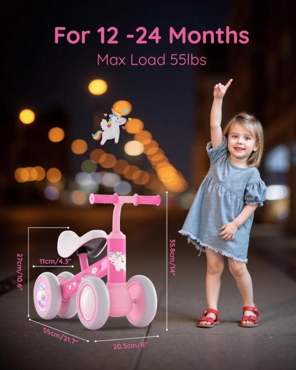 Lilian&Gema Colorful Lighting - Bicicleta de equilibrio para bebés de 1 año, bicicleta de equilibrio para niños de 12 a 24 meses, sin pedales, 4 ruedas con asiento suave, primera bicicleta para niños - Imagen 2