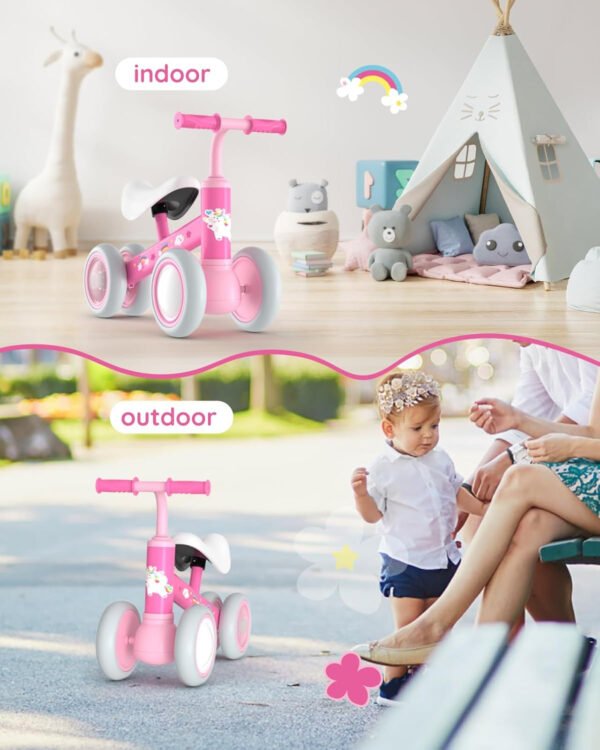 Lilian&Gema Colorful Lighting - Bicicleta de equilibrio para bebés de 1 año, bicicleta de equilibrio para niños de 12 a 24 meses, sin pedales, 4 ruedas con asiento suave, primera bicicleta para niños - Imagen 9