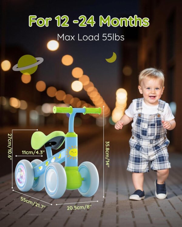 Lilian&Gema Colorful Lighting - Bicicleta de equilibrio para bebés de 1 año, bicicleta de equilibrio para niños de 12 a 24 meses, sin pedales, 4 ruedas con asiento suave, primera bicicleta para niños - Imagen 11