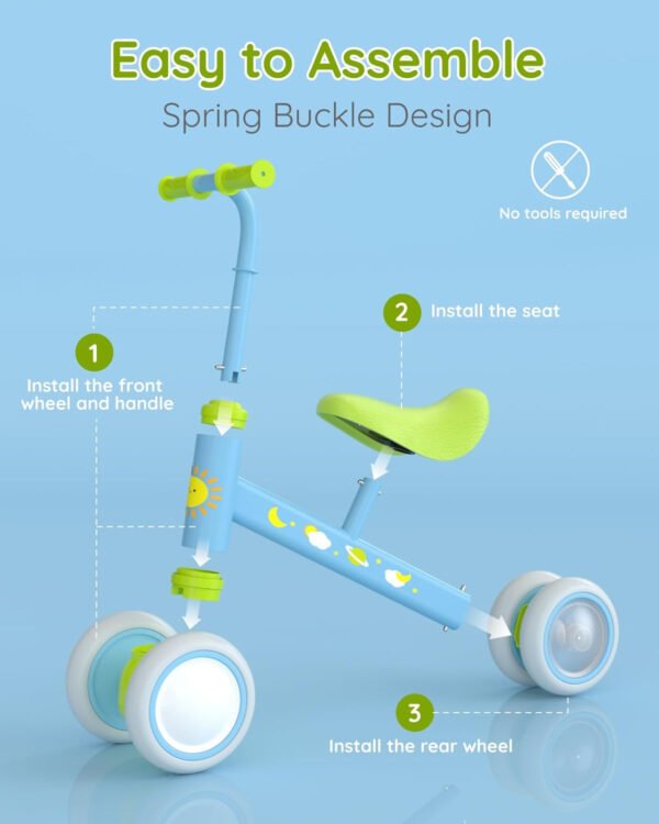 Lilian&Gema Colorful Lighting - Bicicleta de equilibrio para bebés de 1 año, bicicleta de equilibrio para niños de 12 a 24 meses, sin pedales, 4 ruedas con asiento suave, primera bicicleta para niños - Imagen 16
