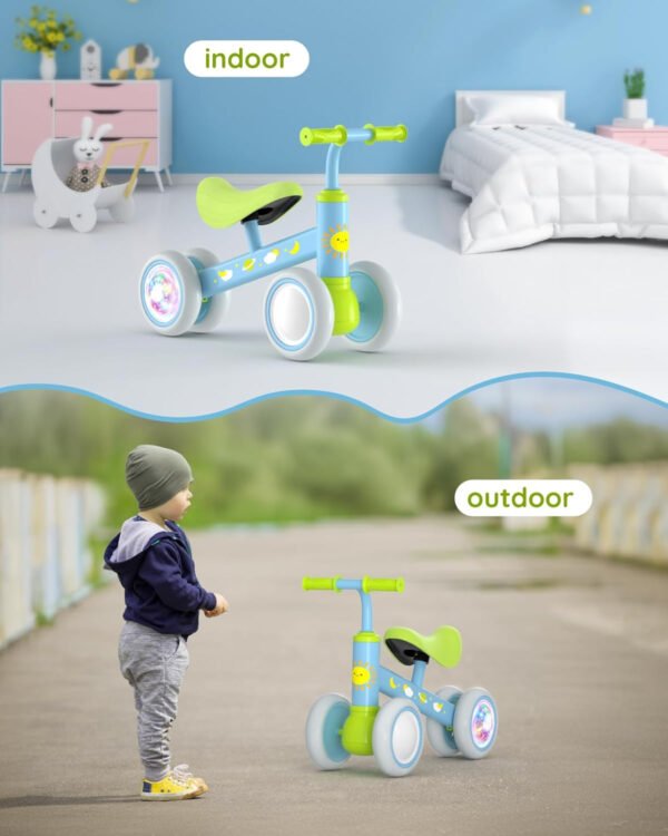 Lilian&Gema Colorful Lighting - Bicicleta de equilibrio para bebés de 1 año, bicicleta de equilibrio para niños de 12 a 24 meses, sin pedales, 4 ruedas con asiento suave, primera bicicleta para niños - Imagen 18
