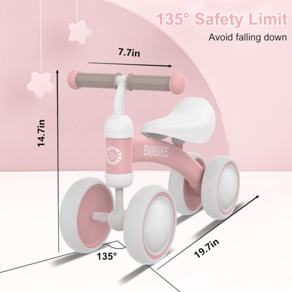Bicicleta de equilibrio de 4 ruedas y sin pedales para bebés, niños y niñas de 12 a 36 meses, regalo de primer cumpleaños para caminante principiante (colorida, rosa claro) - Imagen 2