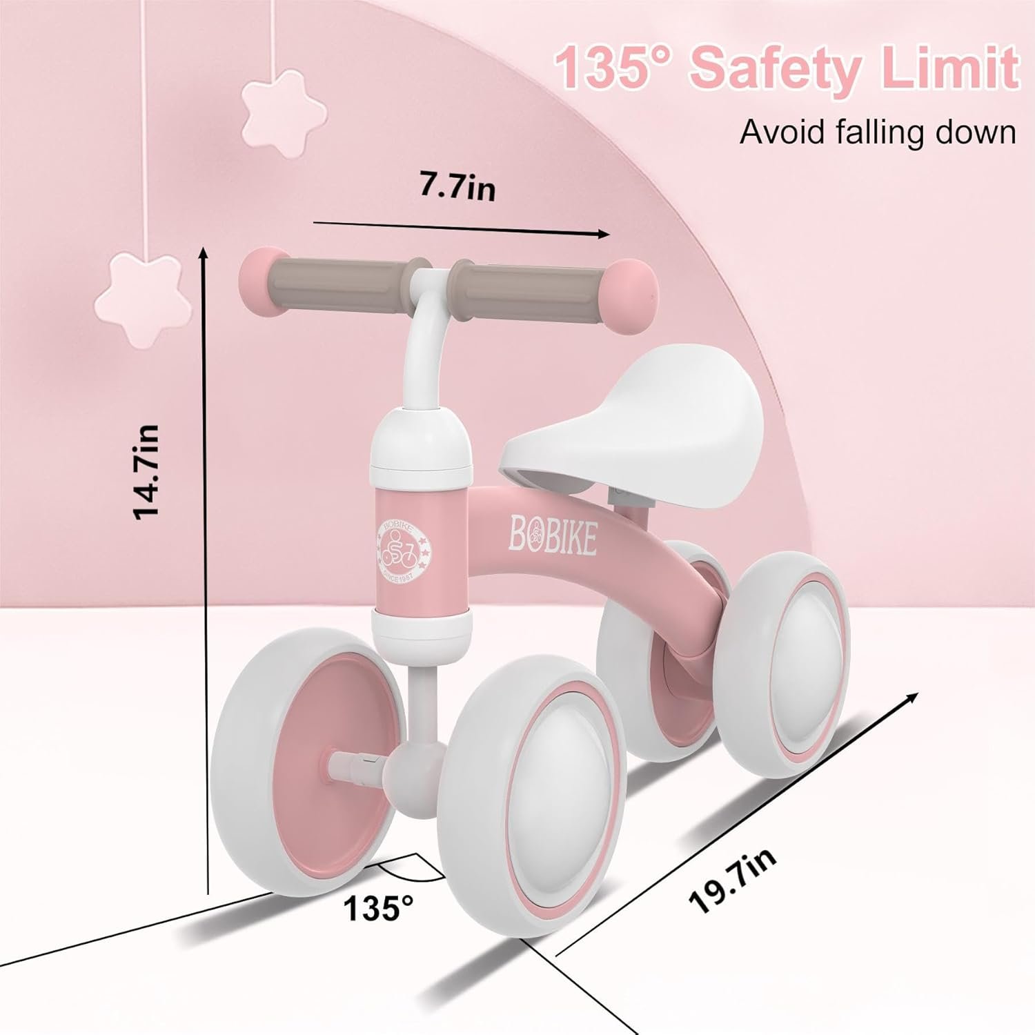 Bicicleta de equilibrio de 4 ruedas y sin pedales para bebés, niños y niñas de 12 a 36 meses, regalo de primer cumpleaños para caminante principiante (colorida, rosa claro) - Imagen 2