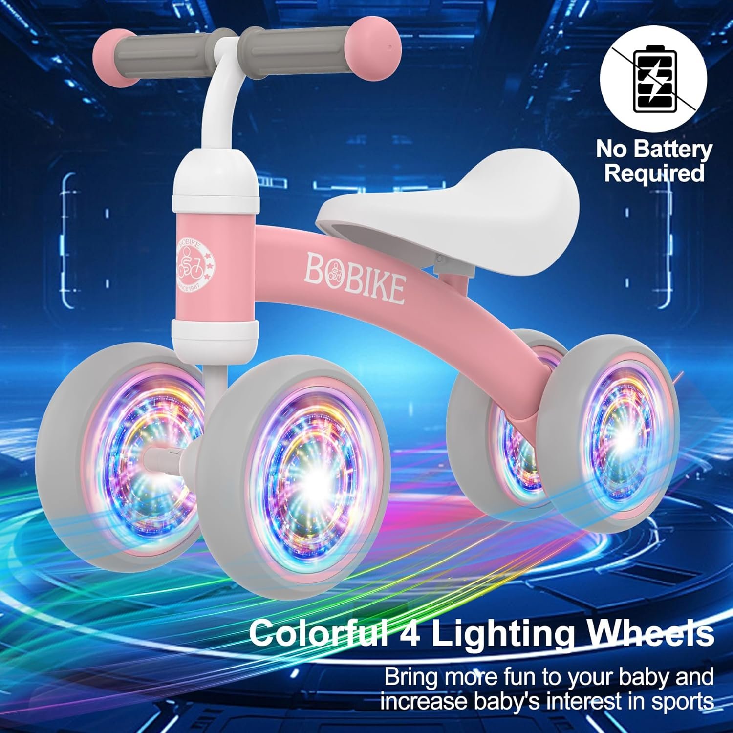 Bicicleta de equilibrio de 4 ruedas y sin pedales para bebés, niños y niñas de 12 a 36 meses, regalo de primer cumpleaños para caminante principiante (colorida, rosa claro) - Imagen 4