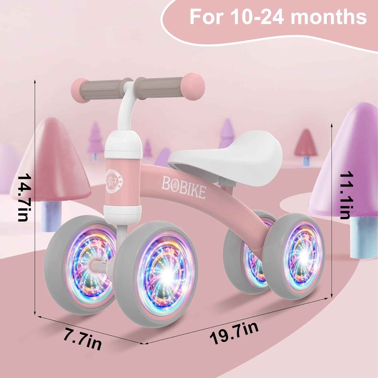 Bicicleta de equilibrio de 4 ruedas y sin pedales para bebés, niños y niñas de 12 a 36 meses, regalo de primer cumpleaños para caminante principiante (colorida, rosa claro) - Imagen 7